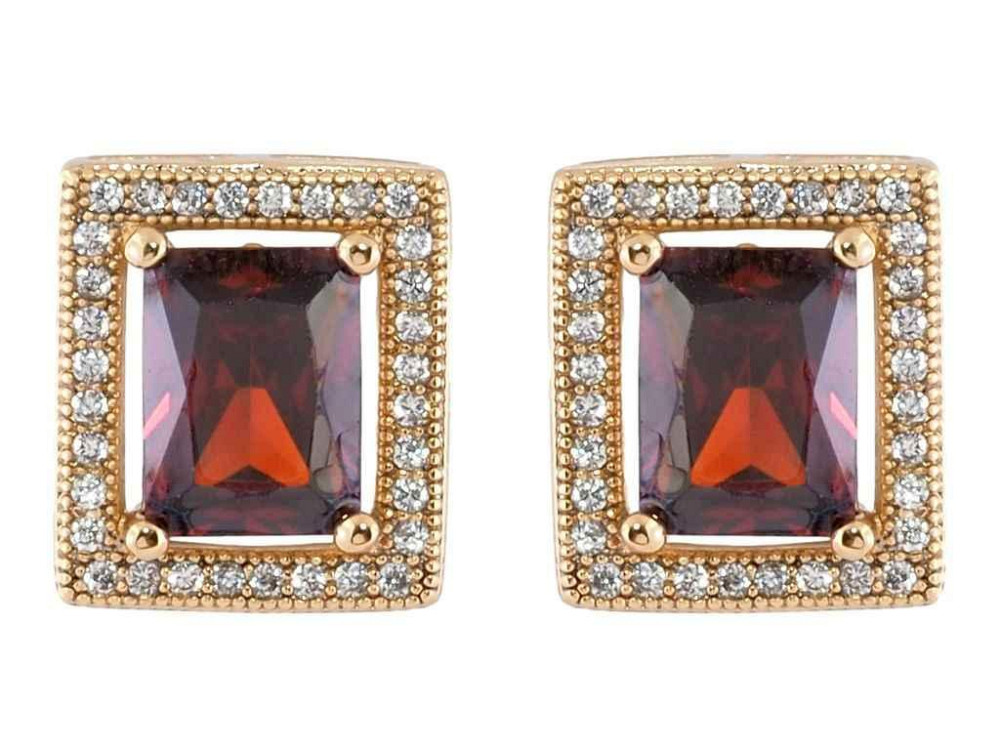 Серьги Позолота 18K пусеты «Красные фианиты в обрамлении циркония» 11х13мм (221453) ТМ XUPING Киев - изображение 1
