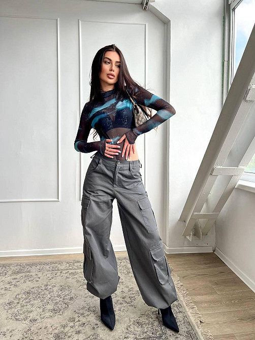 Жіночий напівпрозорий принтований боді зі стрейч сітки Чорний Одеса - фото 7