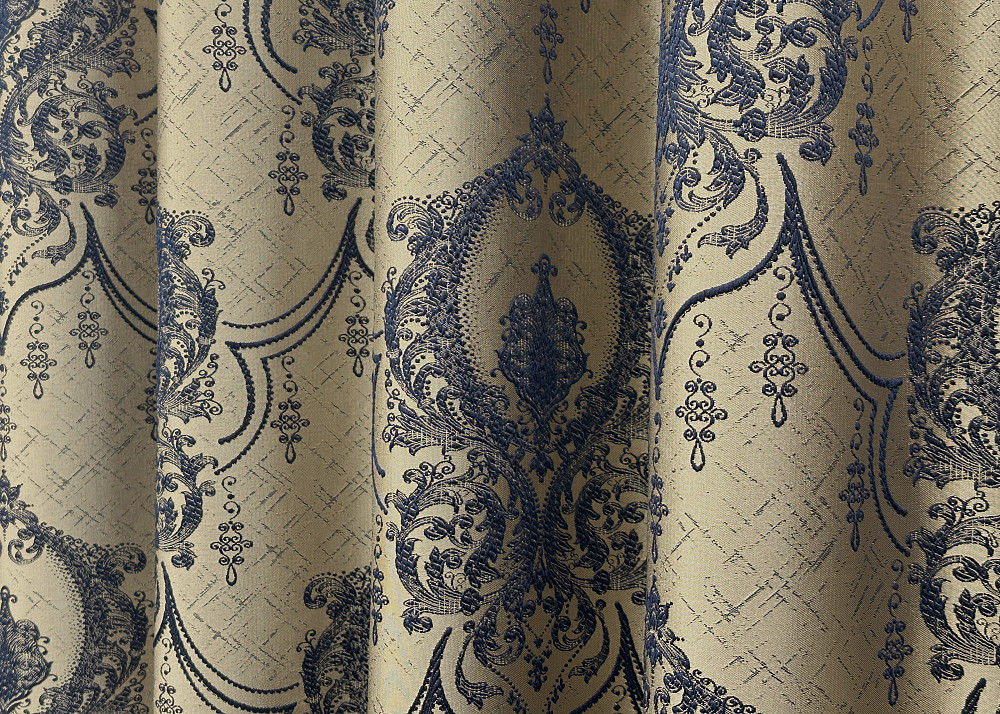 Комплект штор на люверсах VR-Textil Парча № 1776ш Бежевый с синим 155х270 см 2 шт (37-0261) Киев - изображение 8