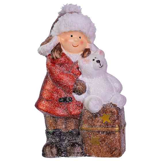 Новорічна декоративна фігурка з підсвіткою 12×6×20 см Новорічний декор Дівчинка з подарунком з порцеляни CR-5-17 Коломыя