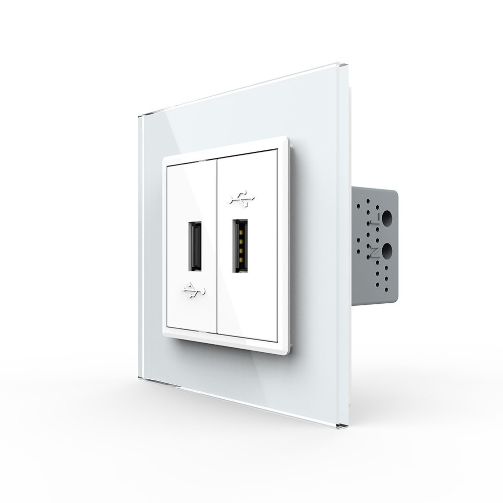 Розетка подвійна USB з блоком живлення Livolo білий скло (VL-C792U-11) Коломыя - изображение 9