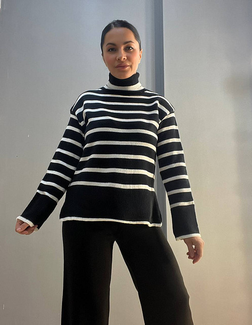 Свитер женский A-N 263 оверсайз горло полоса разрезы свободный, черный, one size Одесса - изображение 5