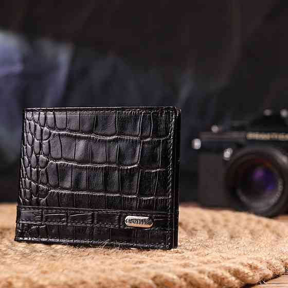 Затискач із натуральної фактурної шкіри Чорний (CANPELLINI) Київ