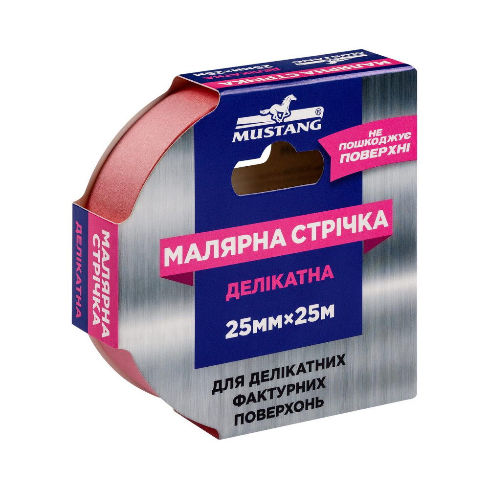 Малярная лента для деликатных фактурных поверхностей MUSTANG 25мм х 25м Ровно - изображение 2