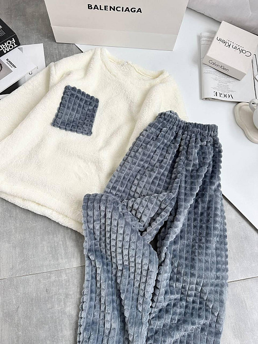 Женская теплая домашняя пижама махра+ махра фактурная Серый, 46/48 Одесса - изображение 7