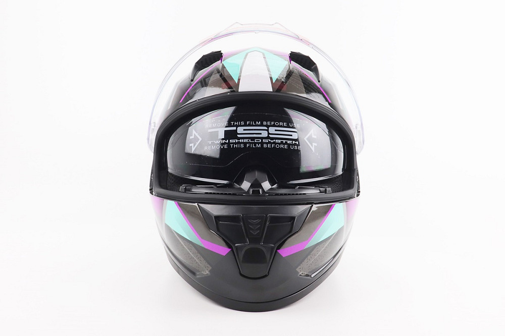 Шолом інтеграл, закритий (сертифікація DOT)+відкидні окуляри BLD-M67 М (57-58см), ЧОРНИЙ/ФІОЛЕТОВО-БІРЮЗОВИЙ Киев - изображение 5