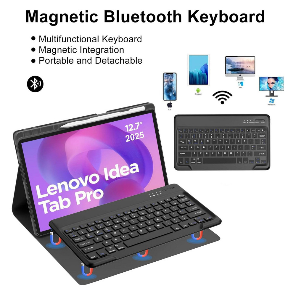 Чохол-клавіатура для Lenovo Idea Tab Pro 12.7 2025 чорний QWERTZ Bluetooth з тримачем для стилуса Київ - фото 5