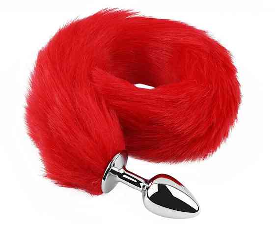 Анальная пробка с хвостом EGZO - Fox Tail Silver Plug Red, size S Sex Aura Киев