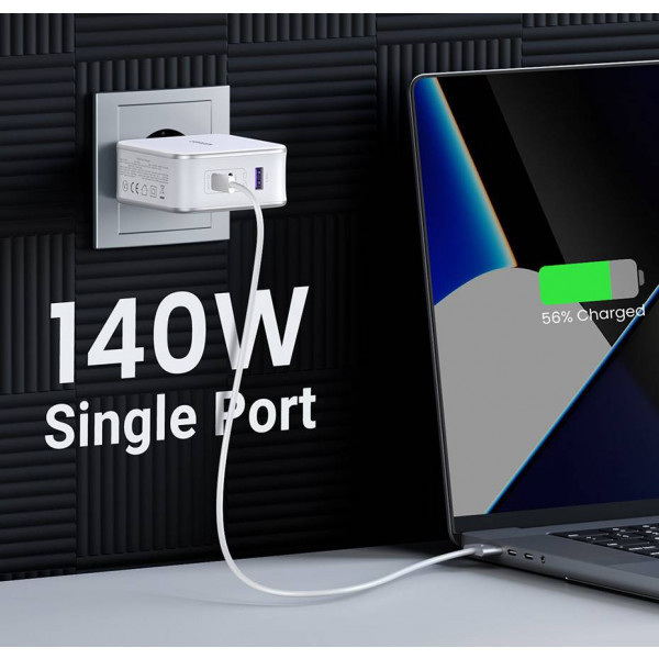 Зарядний пристрій 3xUSB 140W GaN (2хUSB-C+USB-A) CD289 with C to C Cable 1.5 м White Ugreen (15339) Киев - изображение 5