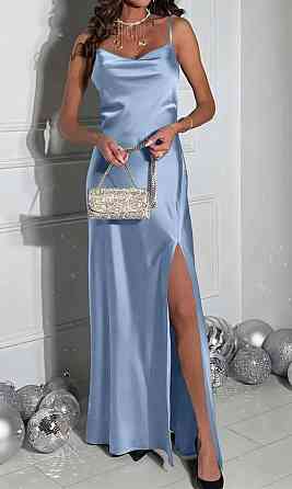 Жіноча стильна елегантна сукня з розрізом дабл сатин Блакитний, 42/44 Одеса