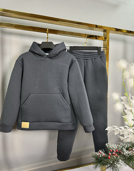 Детский теплый спортивный костюм в сером цвете  3нитка флис оверсайз 128,134 Николаев - изображение 1