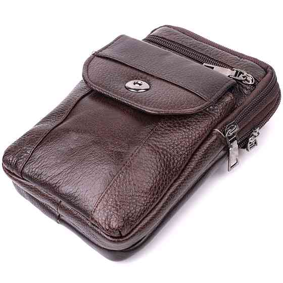 Компактная мужская сумка на пояс из натуральной кожи Vintage 22141 Коричневый Киев