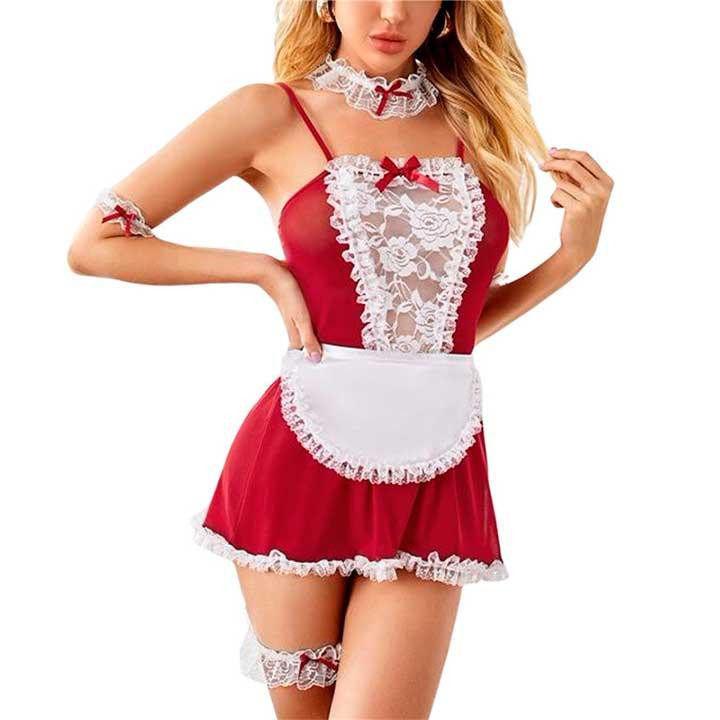 Сексуальный костюм горничной - S-M - Красный - Ролевые костюмы Винница - изображение 1