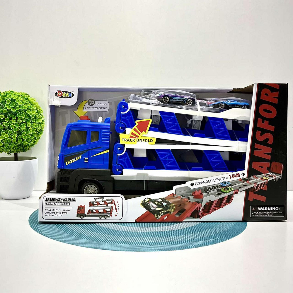 Автовоз інерційний з машинками рухомі деталі світлові та звукові ефекти Синій (D663-T204B) Чернігів - фото 6