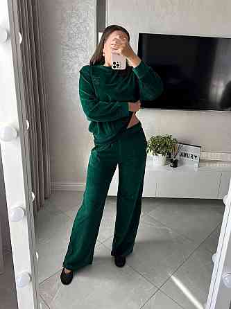 Жіночий стильний універсальний костюм-двійка  бавовняний велюр Смарагдовий, 46 Одеса