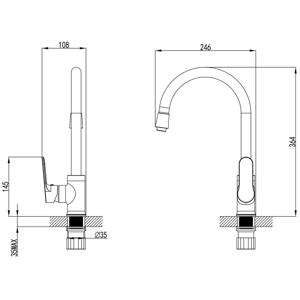 Смеситель MARMORE Ø35 для кухни J-излив на гайке CORSO DB-4B138C (9623100) Киев - изображение 7