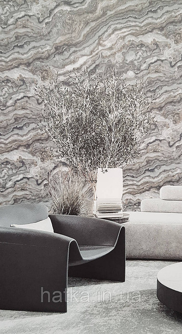 Шпалери вінілові на флізеліні AdaWall Roka 1.06х10 під камінь мармур сірі бежеві чорні срібло 3д 23102-4 Київ - фото 1