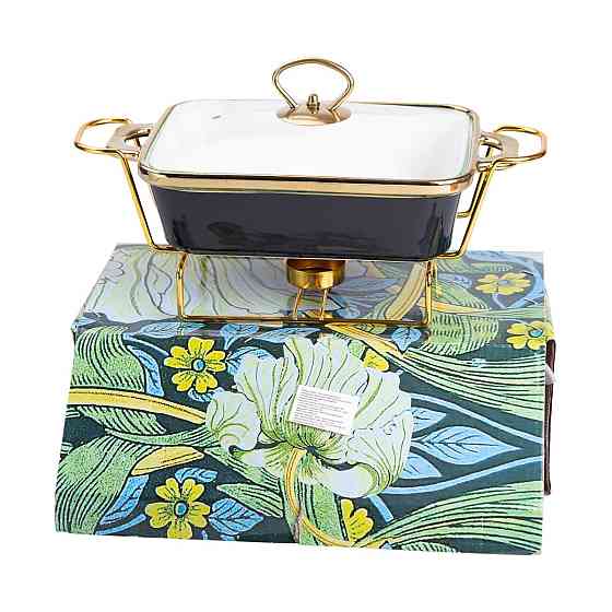 Yiwu Марміт порцелянаовий із скляною кришкою 31х16х15.5 см на металевій підставці 1 л Чорний HT Коломыя