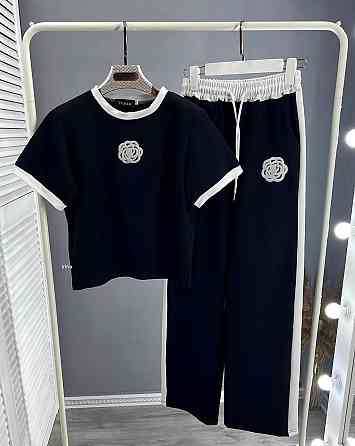 Женский стильный повседневный костюм двойка турецкая двухнить Черный, 46/48 Одесса