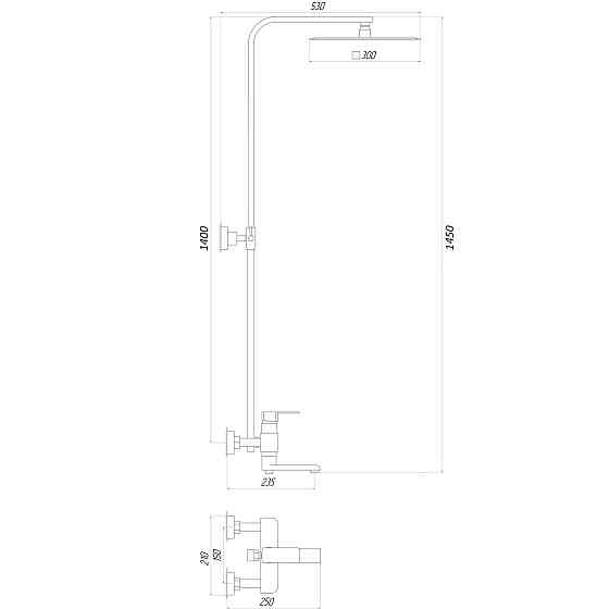 Душова система Globus Lux VAN-GLM-0007 MILANO Лійка Тропік300*300мм з виливом латунь H=150см Київ