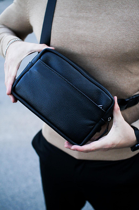 Кроссбоді, бананка із натуральної шкіри, шкіряна сумка на пояс SKILL Smart (Чорна) Суми - фото 1