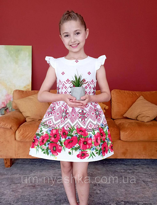Дитяче українське плаття "Маки на білому" Кривий Ріг - фото 1