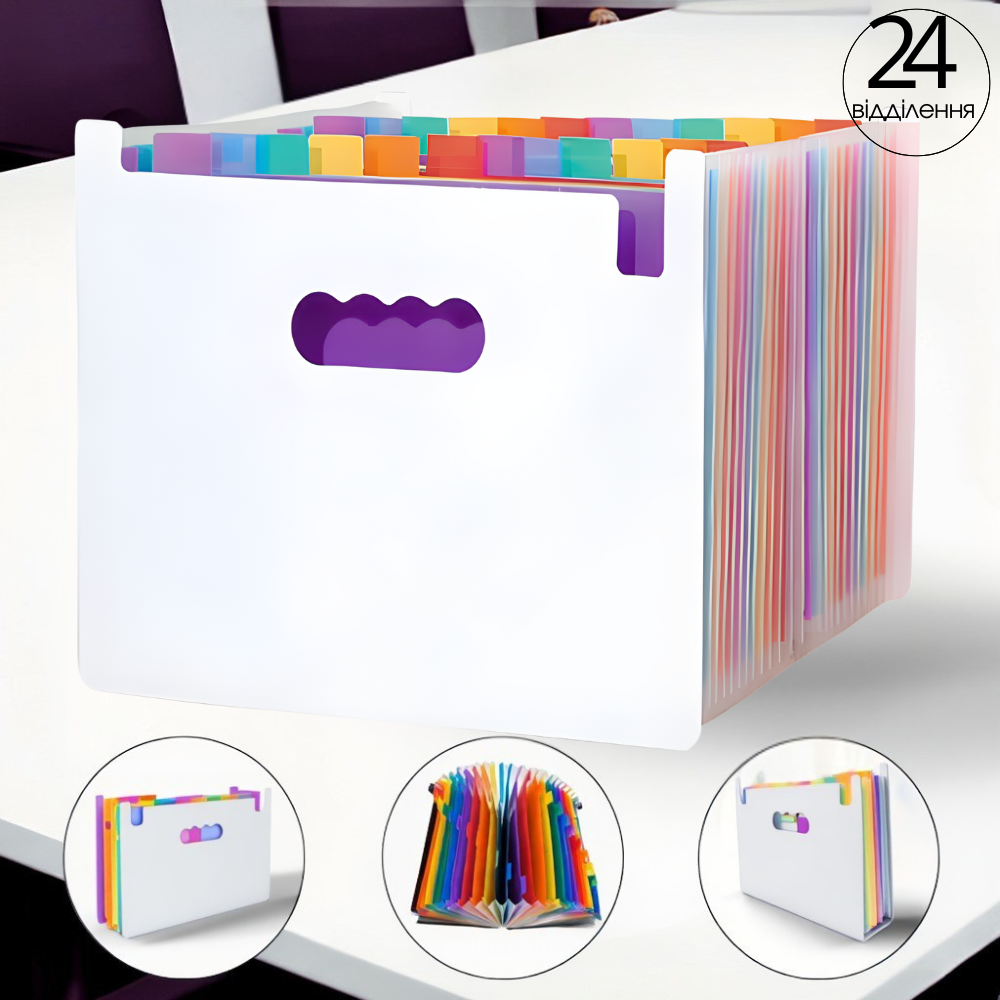 Папка-органайзер для хранения документов и файлов формат А4 на 24 отделения,,с цветными вкладками,черная 330x240x30 мм Каменец-Подольский - изображение 1