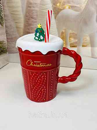 Кухоль з кришкою та ложкою керамічний новорічна Olens "Різдячий светр" 360 мл 102-1061 Київ