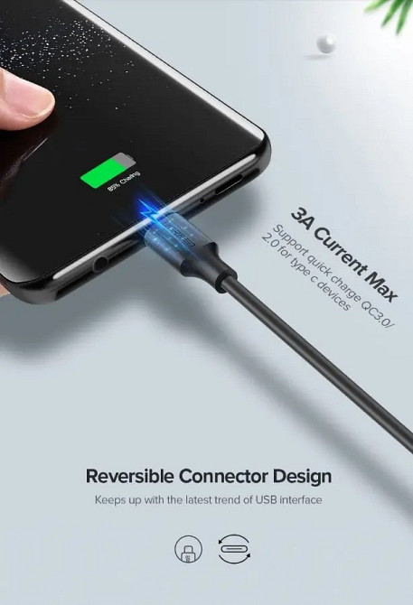Кабель Ugreen USB 2.0 AM to Type-C US287 60118 (Черный, 2м) Миколаїв - фото 5