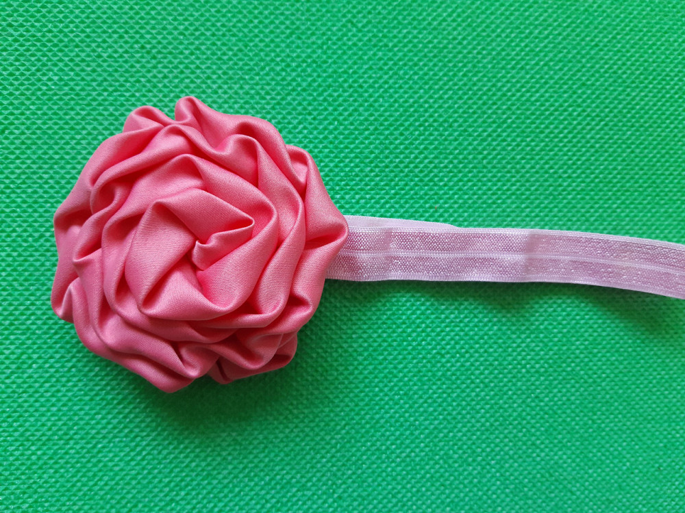 Пов'язка дитяча з трояндочкою коралового кольору - квітка 8см, окружність 36-52см Київ - фото 1