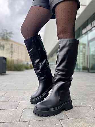 Високі чоботи жіночі на низькому каблуці чорні зимові теплі 503/21150 з натуральної шкіри р. 38 Коломыя
