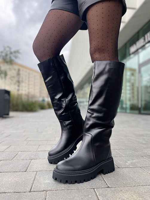 Високі чоботи жіночі на низькому каблуці чорні зимові теплі 503/21150 з натуральної шкіри р. 38 Коломыя - изображение 6