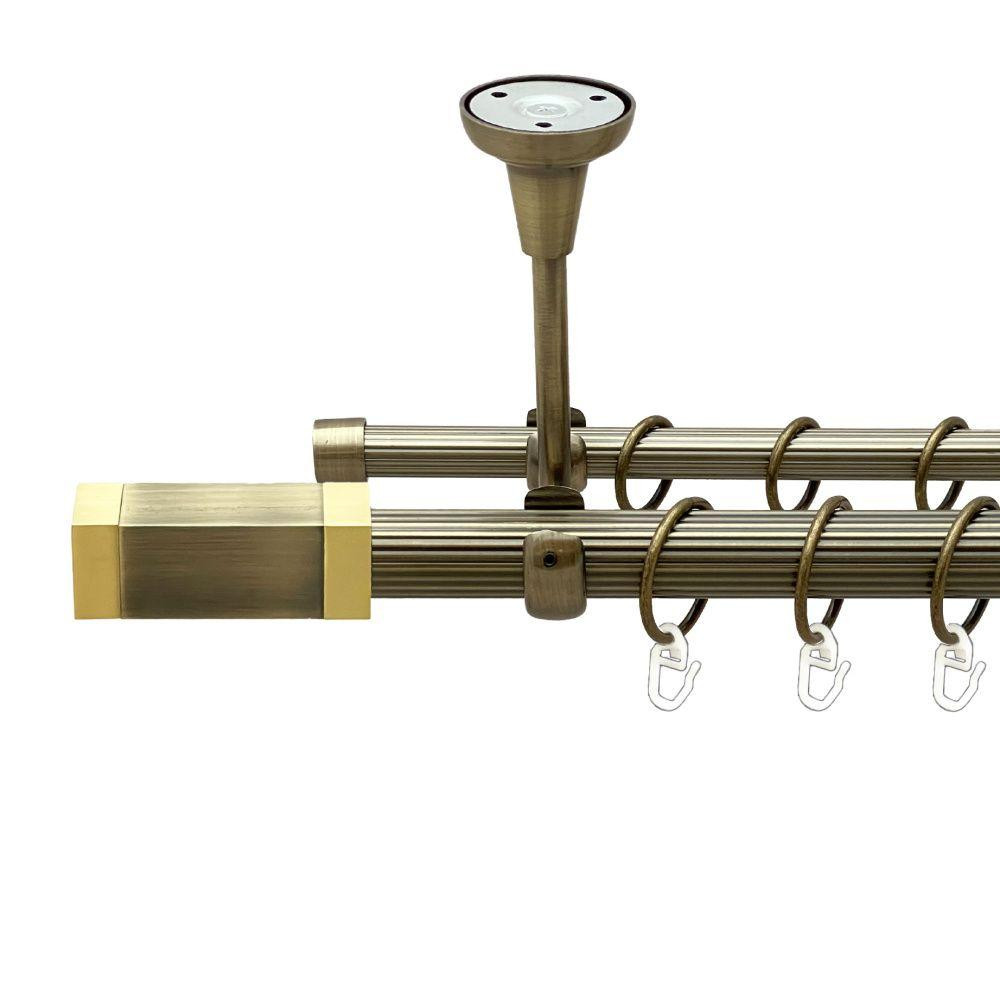 Карниз Orvit Квадро металевий дворядний відкритий до стелі рифлена труба кільце металеве Антик 25\16 мм 300 см (00-00018740) Львів - фото 1