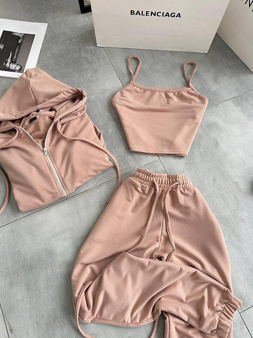 Женский повседневный костюм тройка: кофта топ и штаны двунить 46/48, Беж Одесса - изображение 2