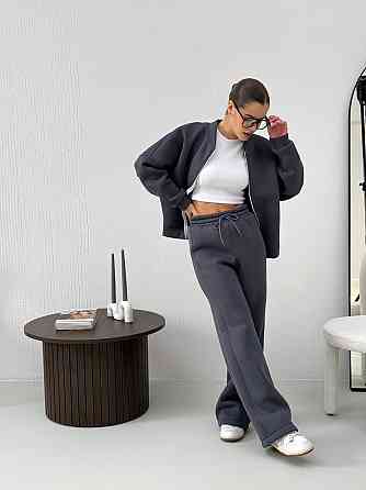 Жіночий теплий костюм-двійка з широкими штанами Графітовий 42/46 Харків