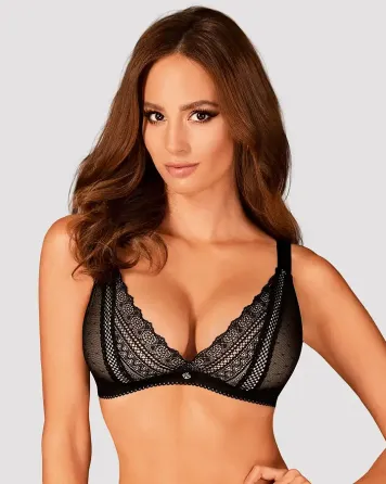 Мереживний бюстгальтер із трикутною чашкою Obsessive Estiqua bra M/L, чорний, широкі лямки Львов