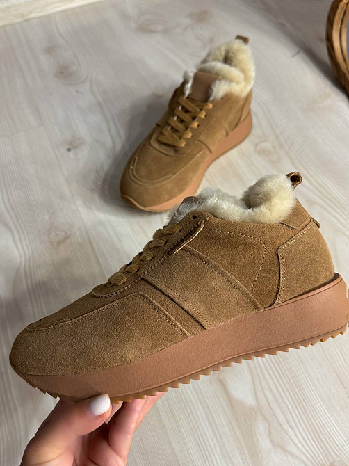 Кросівки жіночі Hengji U-2 натуральна замша утеплені хутром коричневі, 37, 23,5 см Київ - фото 13