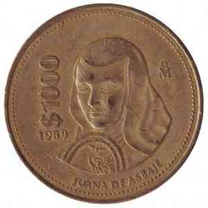 Сестра Хуана Інес де ла Крус. Монета 1000 песо. 1989,91 рік, Мексика.(БД) Полтава