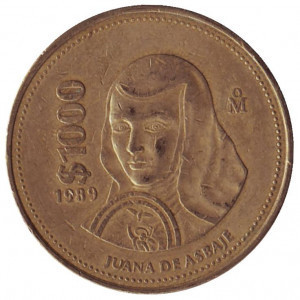 Сестра Хуана Інес де ла Крус. Монета 1000 песо. 1989,91 рік, Мексика.(БД) Полтава - фото 1