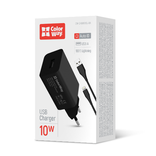 Зарядний пристрій мережевий USB + кабель Lightning 2,0A 10W чорний ColorWay CW-CHS012CL-BK Житомир