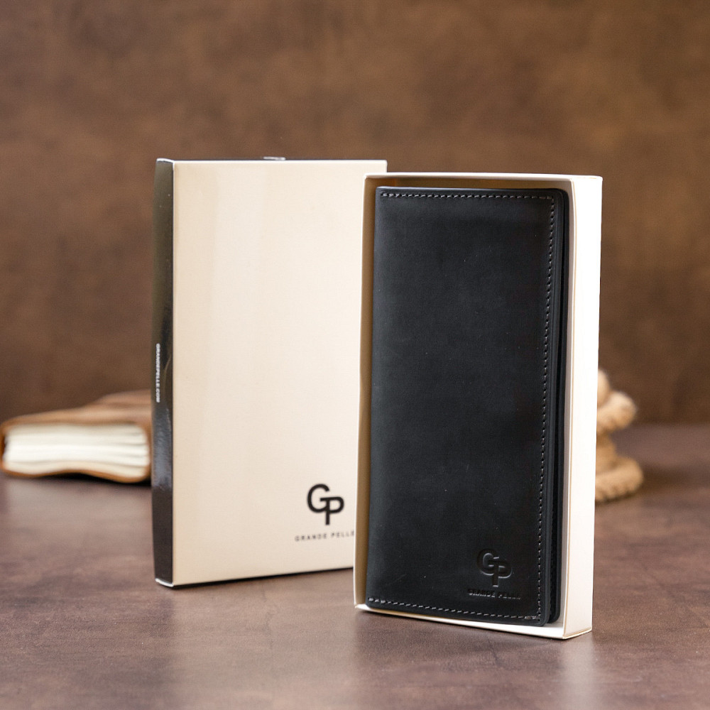 Вертикальный бумажник матовый на магнитной кнопке GRANDE PELLE 11313 Черный Киев - изображение 9