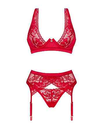 Комплект білизни Obsessive Lacelove cupless 3-pcs set XL/2XL Red, бюстгальтер, стрінги, пояс для пан Sex Aura Київ