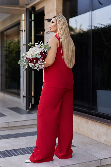 Женский брючный костюм с жилетом Rakel батал 50-52, Красный Киев - изображение 4