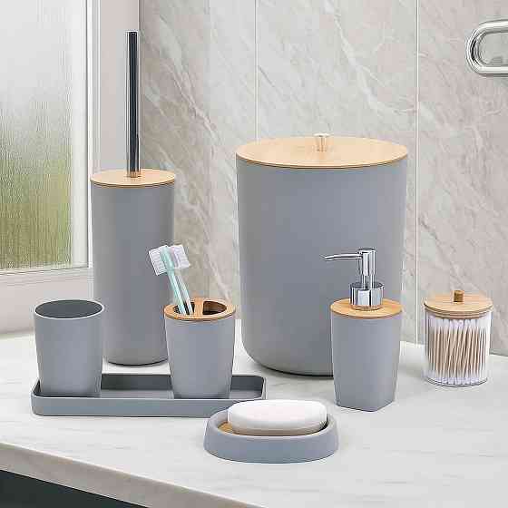 Набор аксессуаров для ванной комнаты и душа 8в1, урна,дозатор для мыла, мыльница, стаканы и аксессуары,серый Каменец-Подольский