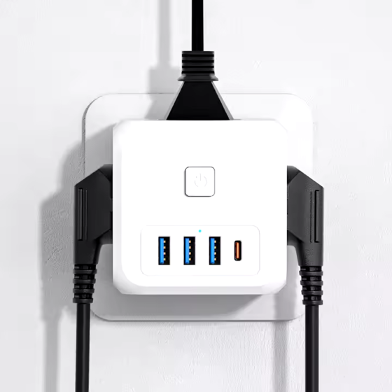 Мережевий фільтр 7в1 трійник, адаптер з вимикачем перехідник з USB Type-C і швидкою зарядкою, колір білий Кам'янець-Подільський