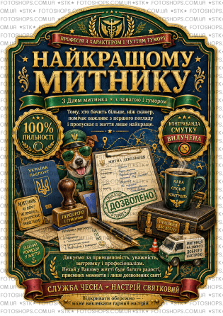 Этикетка на бутылку “Лучшему таможеннику” + контрэтикетка | подарочная наклейка на вино, виски | С Днем таможенника Одесса