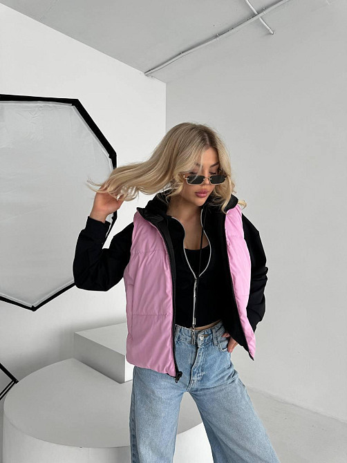 Жіноча двостороння жилетка з кулісками з боків і кишенею плащівка емі + силікон Рожевий, 46/48 Одеса - фото 1