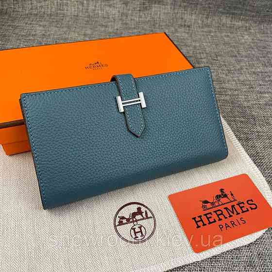 Женский голубой кожаный кошелек Hermes (H-5123) Lux Киев