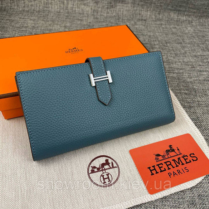 Женский голубой кожаный кошелек Hermes (H-5123) Lux Киев - изображение 1