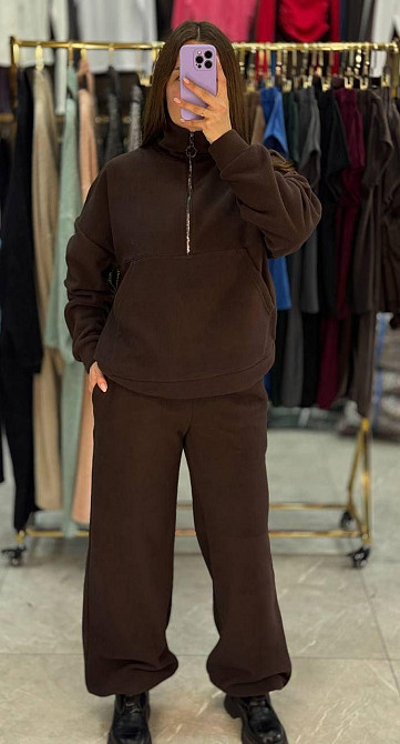 Жіночий теплий прогулянковий костюм вільного крою турецький фліс Шоколадний, 46/48 Одеса - фото 1